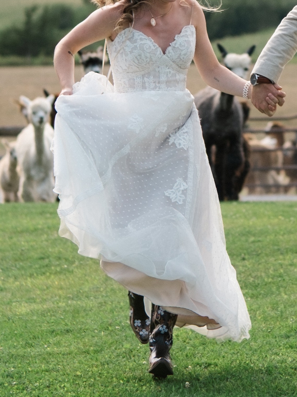 White Lace Overlay Wedding Dress - Women